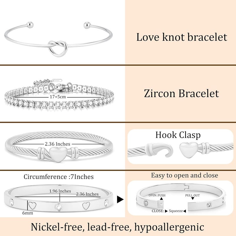 FAFUGA 18 K Gold Plated Love Bangle Bracelet Stack Cuff Jewelry for Women Jewelry Set for Women Gift with Box - Image 4